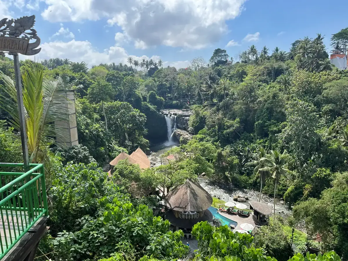 A tropical waterfall in the jungle of Bali
